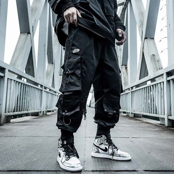 

men's pants houzhou black cargo joggers hip hop techwear hippie trousers for streetwear plus size pockets oversize 230406