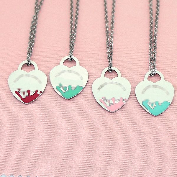 

heart necklace womens stainless steel couple pendant blue pink green red jewelry on the neck valentine day gift for dainty jewelry unique br, Silver