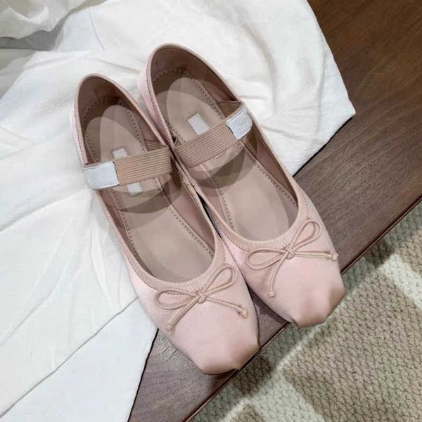

ballet designer shoes miu brand bowknot flat mary jane single sneakers retro elastic band dance shoe silky comfortable 6 colors, Black
