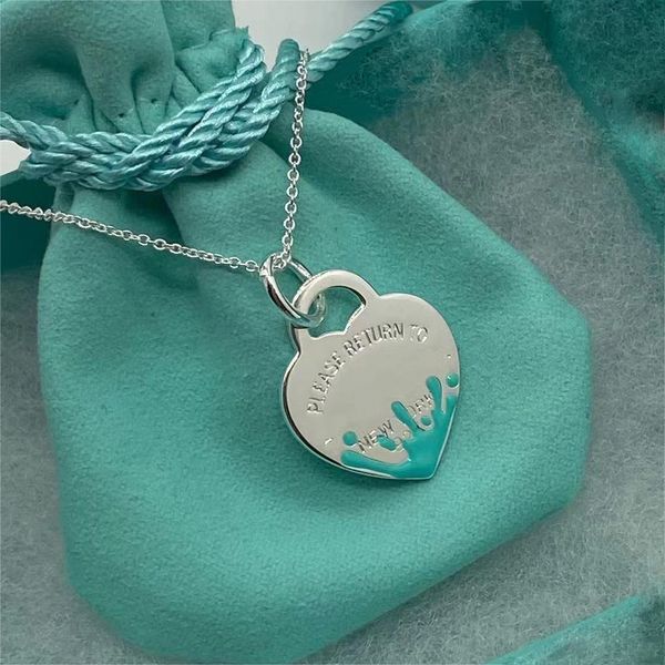 

luxury brand love heart designer pendant necklaces for women girls s925 silver simple splash-ink fashion chains choker necklace party jewelry