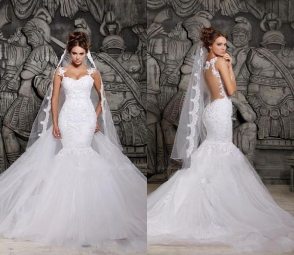 

elegant white lace mermaid wedding dresses sheer back detachable train bridal gowns plus size vestidos de noiva7172729