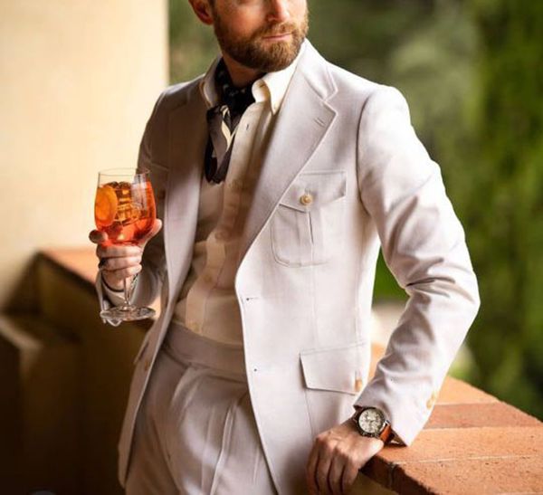 

men's suits blazers ivory men's luxury set notched lapel jacket men's trousers jacket large pockets custom safari jacket for, White;black