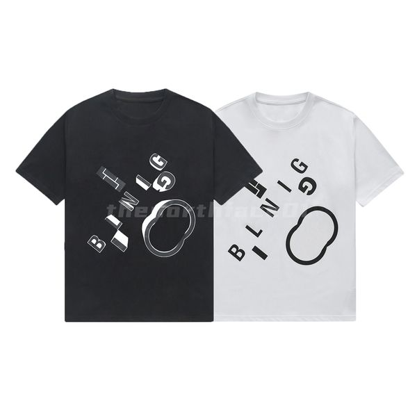 

mens t shirt classic double pin logo letter printing short sleeve summer breathable t-shirt casual round neck black white, White;black