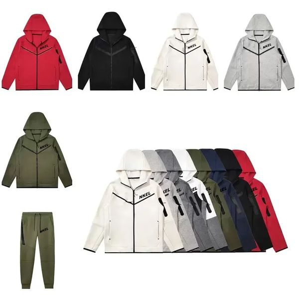 

2023 new thick contrast men's tech fleece pants sports casual suit men's hooded jacket drawstring loose sweater guards pants tech, Black