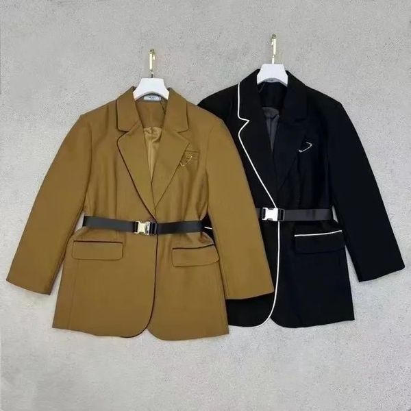 

2023 runway fall winter korean elegant jacket patchwork chic luxury long jacket dress women's coats with belt female outwear, Black;brown