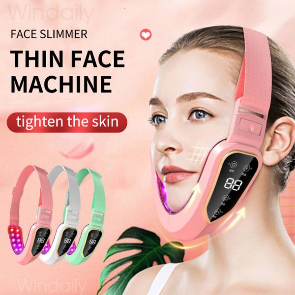 

face massager lifting device led p on therapy slimming vibration double chin v shaped cheek lift belt machine 230406