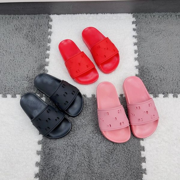 

designer kids slipper double g sandals boys girls rubber hollow out slide sandal black pink red slippers summer beach flat slides children b