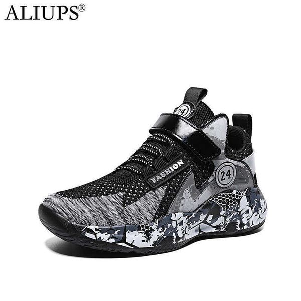 

athletic outdoor aliups ultralight size 30-40 children boys basketball shoes kids sneakers non-slip sports shoes child basket trainer p23040, Black