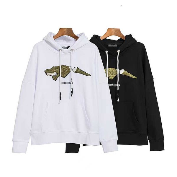 

palm chaopai angel broken tail embroidered hooded sweater for men and women couple loose hoodie coat, Black
