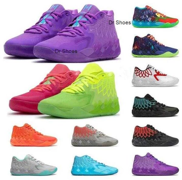 

lamelo 2023 ball shoes mb.01 lo mens basketball shoe 1of1 queen city rick and morty rock ridge red blast buzz city galaxy unc iridescent, Black