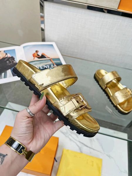 

designer slipper luxury slippers calf leather women's sandal swimming pool pillow comfortable sandals hook and loop fastener mule slipp, Black