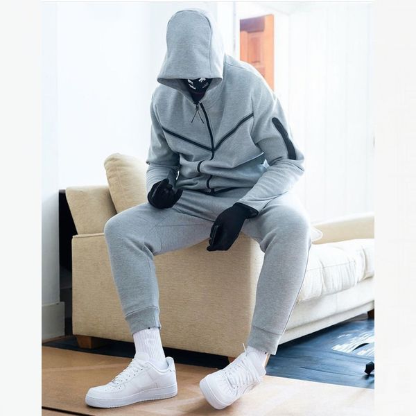 

men's tracksuits 2 piece set black sports suit jogging brand designer style tech sweatpants techwear polyester 230406, Gray