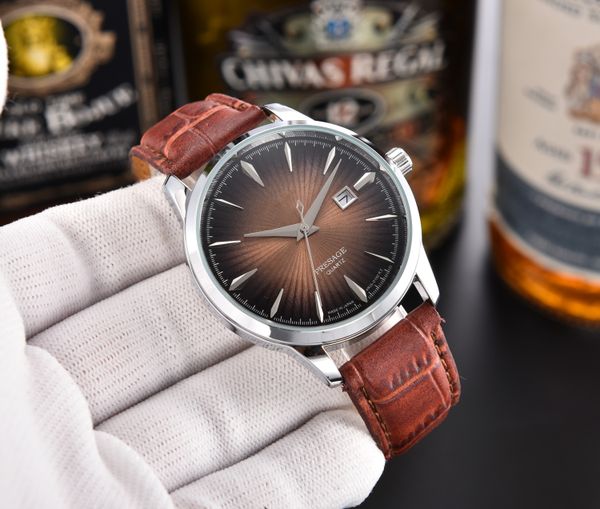 

seik wrist watches for men 2023 mens watches three needles quartz watch luxury brand clock fashion leather strap montre de luxe presage type, Slivery;golden