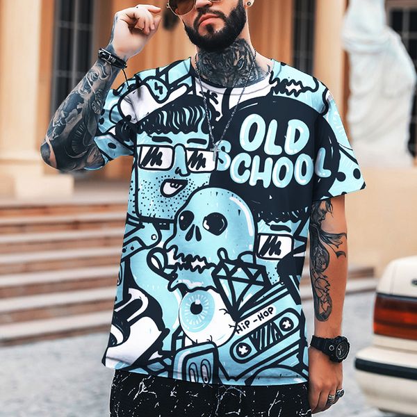 

mens tshirts street graffiti star tattoo with trend tshirt hip hop skateboard style harajuku brand clothing fat size 230406, White;black