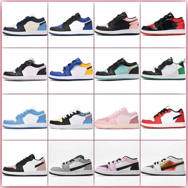 

kids 1 1s low jumpman basketball shoes designer boy girl black phantom silver bronze white color children youth infants toddler walking athl