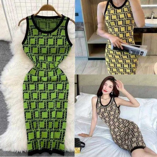 

casual dresses designer summer new vest women's dress casual skirt high-end f letter luxury retro slimming heart liver jacquard knitted, Black;gray