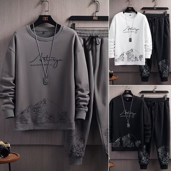 

men's tracksuits men's casual long sleeved sweater spring/summer pullover fashion homme 2-piece clothing track and field set men&#, Gray