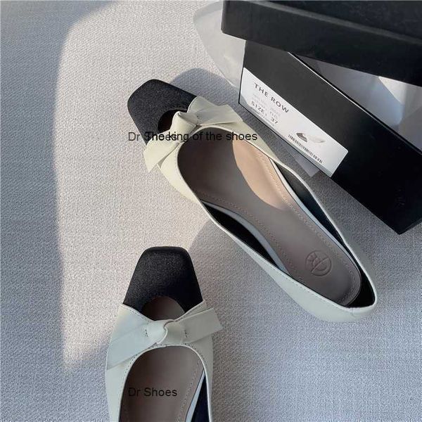

designer the row dress shoes spring 2022 new square head color contrast small fragrant bowknot flat heel elegant cowhide single shoes oh4j, Black