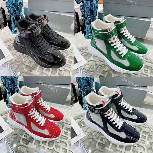 

america cup sneakers designer mens casual shoes leather patent flat trainers black mesh lace-up trainer size 38-44 with box