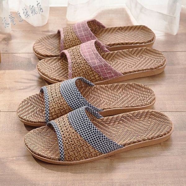

slippers summer and autumn women's fashion indoor grass woven non slip bottom girls' flat slide 886 230406, Black