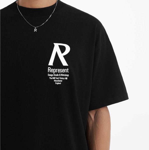 

men's t-shirts represent high-version representative large r letter classic print high street loose casual short-sleeved t-shirt fashio, White;black