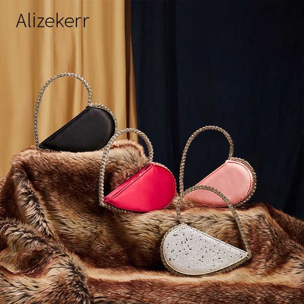 

evening bag heart shaped diamond clutch bags for women chic metal handle rhine