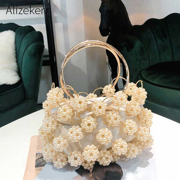 

evening bag hollow pearl ball bag women korean handmade metallic ring handle l