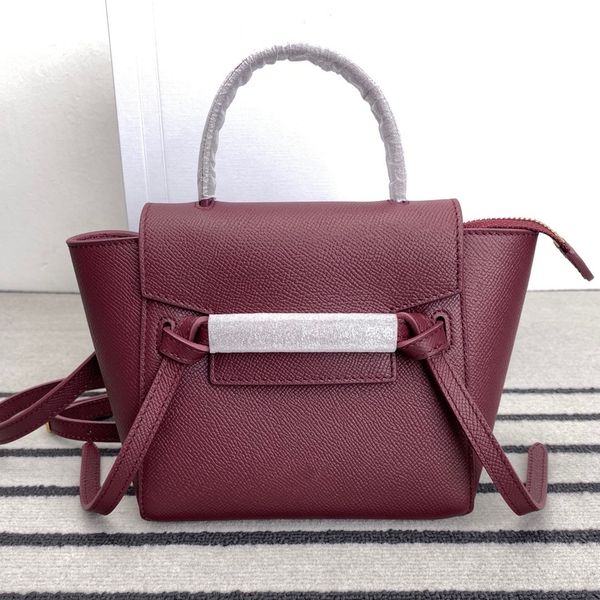 

10a brand tote mini bag women shoulder berry purple bags real leather handbags 21cm designers granulated calfskin belt pico handbag ing, Black;red