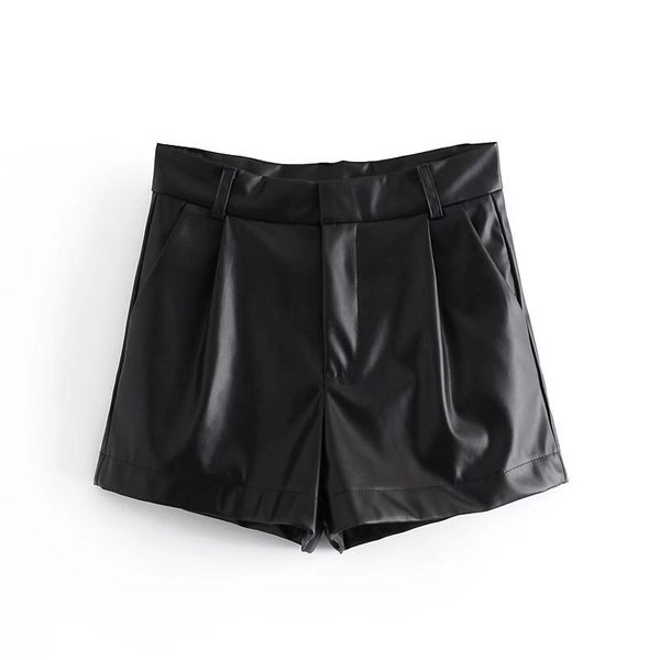

women's shorts fashion black pu high waist shorts women's fashion y2k leisure high street artificial leather bermuda summer women&, White;black