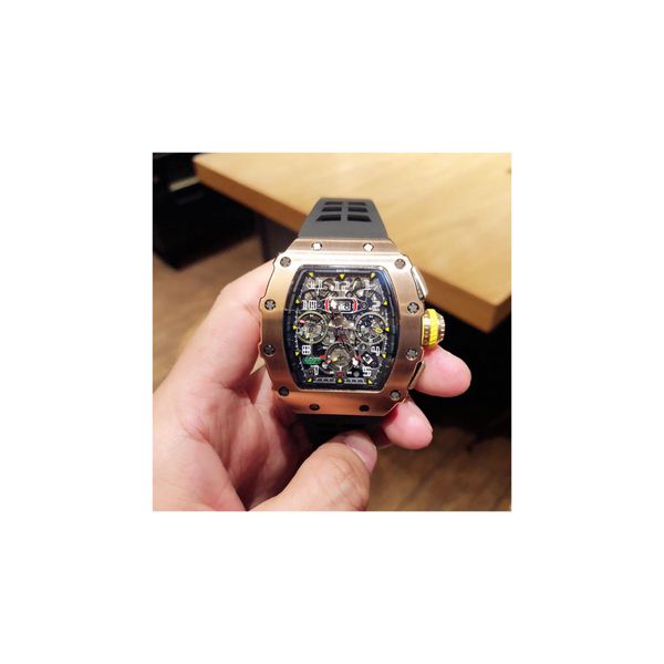 

mens watch automatic mechanical white black red rubber 010, Slivery;brown