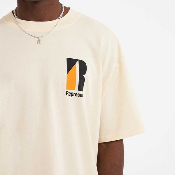 

men's t-shirts represent represent rep chest large r letter print wash loose relaxed men's and women's short sleeve t-shirt s, White;black