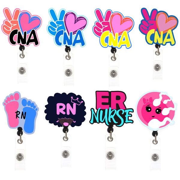 

10 pcs/lot fashion key rings office supply medical series peace love cna nursing student er rn badge reel for healthcare worker accessories, Slivery;golden