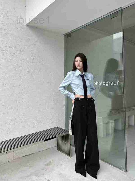 

two piece dress designer 23 spring/summer new style temperament pure desire triangle label waist slim short shirt with tie 0vzo, White