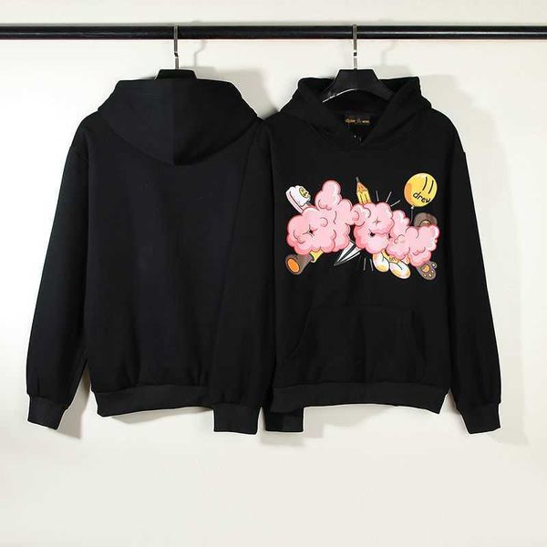 

drevv skate house smiling face balloon graffiti fashion brand men's and women's couple loose versatile hooded sweater, Black