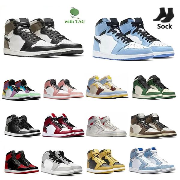 

jumpman 1s basketball shoes dark mocha university red unc light smoke grey hyper chicago bred royal silver toe shadow twist mens womens runn, Black