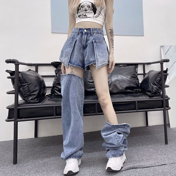 

summer denim jean street style vintage casual pants hip hop jeans allmatch streetwear high waist ripped for women 230406, Blue