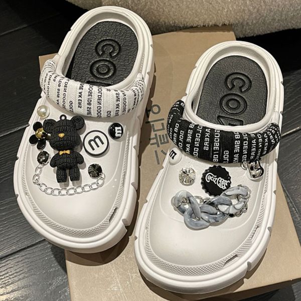 

slippers cute decor women vented clogs sandals platform summer outdoor close toe slippers beach slides brand fashion designer shoes 230404, Black