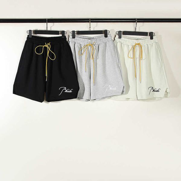 

fashion rhu embroidery letter summer cotton shorts men's loose sweatpants high street casual pants, Black