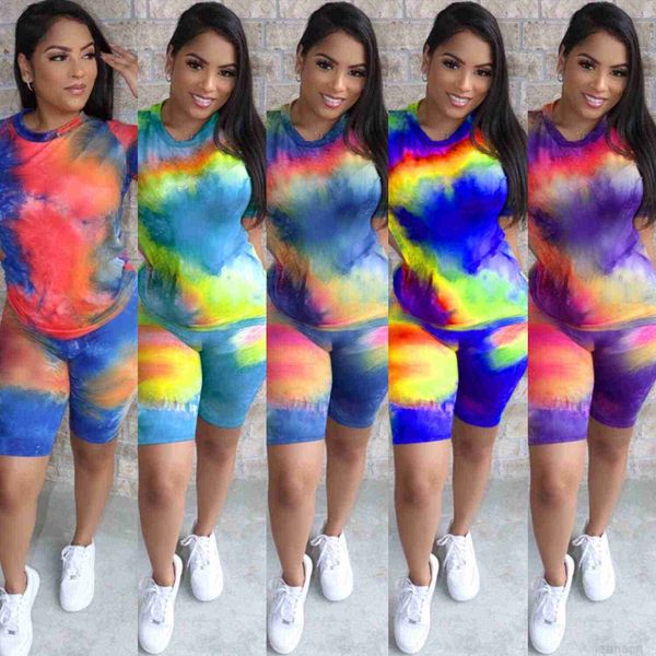 

designers clothes 2023 women tracksuits sport suits fashion tie dye printing simple summer suit loose home two piece set, Gray