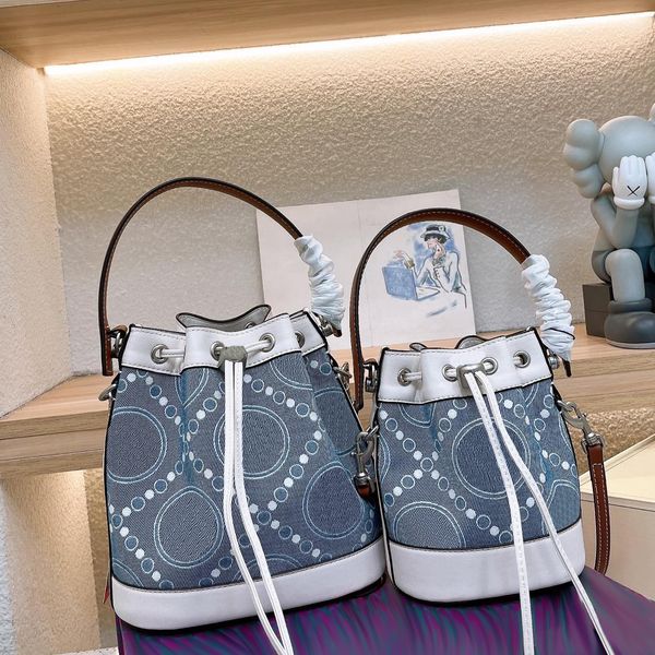 

denim bag bucket bag designer crossbody bags purse lady shoulder bags women beach handbags vintage print totes 2 size 230509