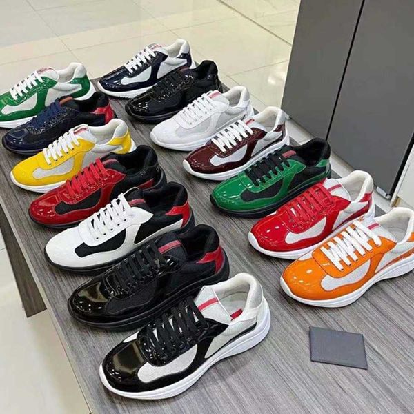 

2022 men america's cup leather sneakers patent leather flat trainers black mesh lace-up casual shoes outdoor runner trainers sport shoe