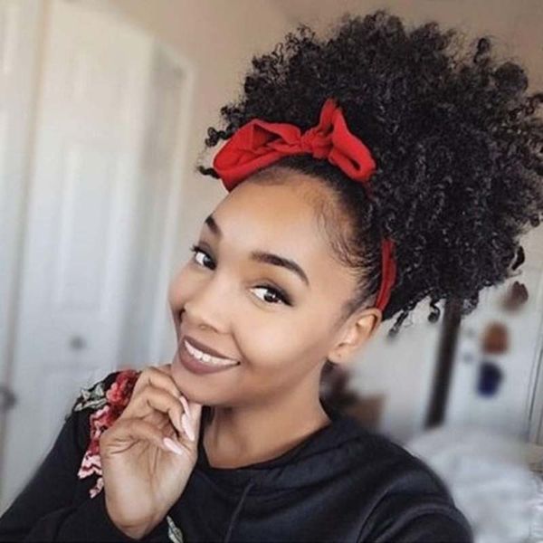 

afro bubble bun ponytail hair natural synthetic curls shaggy high drawstring short ponytail hair clips for black women hair packs