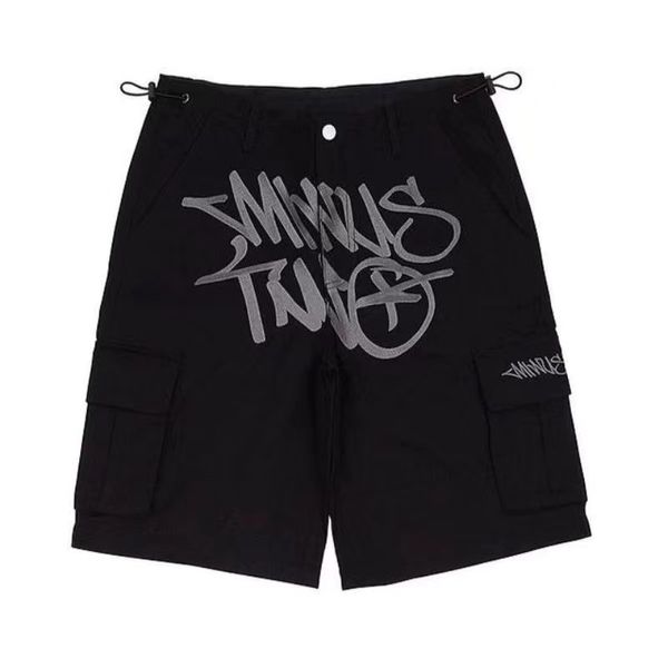 

minus two cargos men's oversized shorts retro 5 point shorts wide leg street hip-hop loose straight pants women's y2k celebrity co, Black