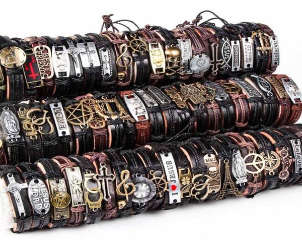 

whole bulk lots mix styles metal leather cuff bracelets men039s women039s jewelry party gifts color multicolor7616903, Golden;silver
