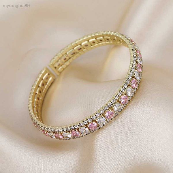 

bangle colorful zirconium mixed inlaid circular ring with full diamond opening design, adjustable bracelet, women's fashionable titaniu, Black