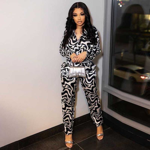

women's 2023 summer new printed single breasted lapel loose buttock straight pants set, White