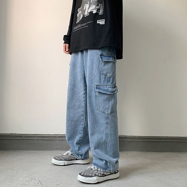 

men's jeans baggy men straight cargo pants spring autumn fashion vintage blue denim trousers casual oversized bottoms male y2k clothes