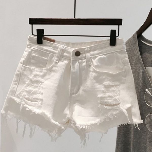 

women's shorts women's loose fitting high waisted torn white denim shorts women's summer ropa mujer 230406, White;black