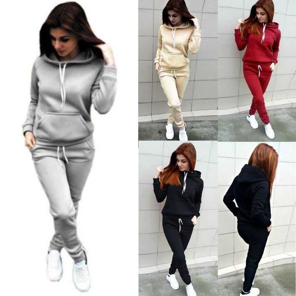 

women's tracksuits 2pcs set women winter loungewear tracksuits lady hoodies sweatshirt jogger pants, Gray