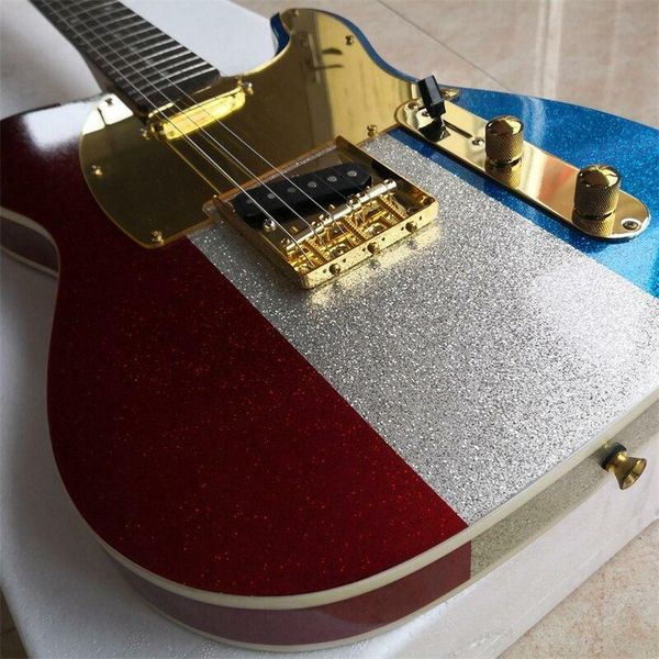 

custom tele 1996 red white blue big sparkle electric guitar gold chinese new